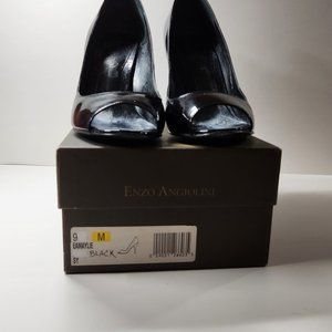 Enzo Anglioni Maylie black patent peep toe 9M